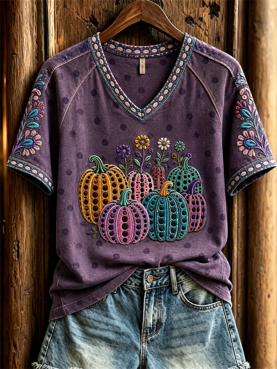 Fall Pumpkin Trio V-Neck Shirt Funny Halloween Shirts Best Gift For Friends 1 - Unicasport Fall Pumpkin Trio V-Neck Shirt Funny Halloween Shirts Best Gift For Friends
