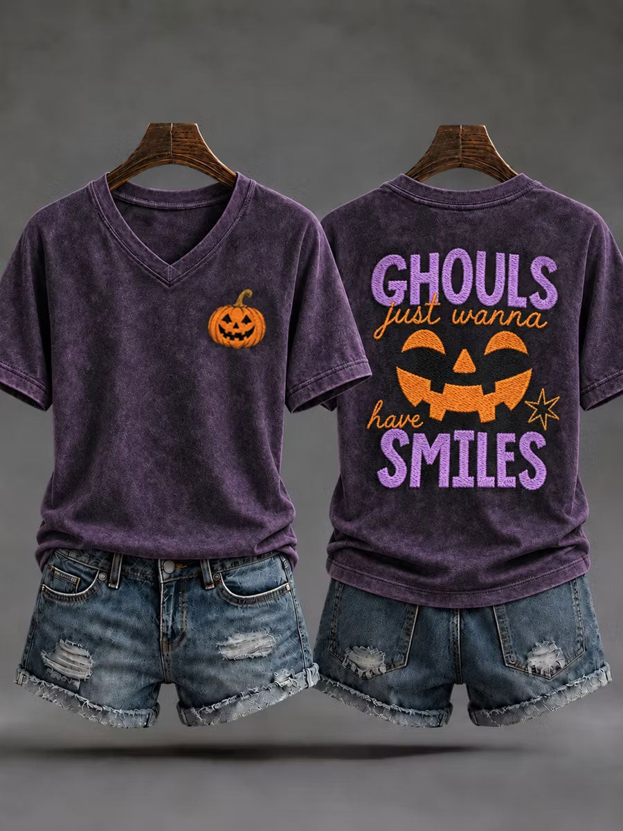 Ghouls Smiles Halloween V-Neck Shirt Funny Ghost Halloween Clothes Gifts For Halloween Lovers 1 - Unicasport Ghouls Smiles Halloween V-Neck Shirt Funny Ghost Halloween Clothes Gifts For Halloween Lovers