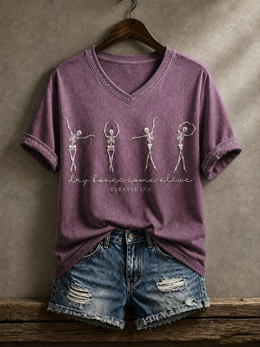 Dry Bones Come Alive Gothic V-Neck Shirt Dancing Skeletons Clothing Gift For Sister 1 - Unicasport Dry Bones Come Alive Gothic V-Neck Shirt Dancing Skeletons Clothing Gift For Sister