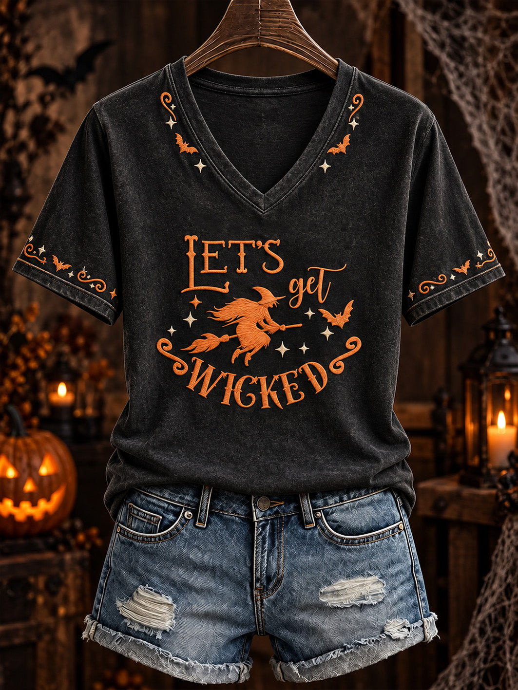 Let's Get Wicked Witch Halloween V-Neck Shirt Funny Spooky Gift For Best Friends 1 - Unicasport Let's Get Wicked Witch Halloween V-Neck Shirt Funny Spooky Gift For Best Friends