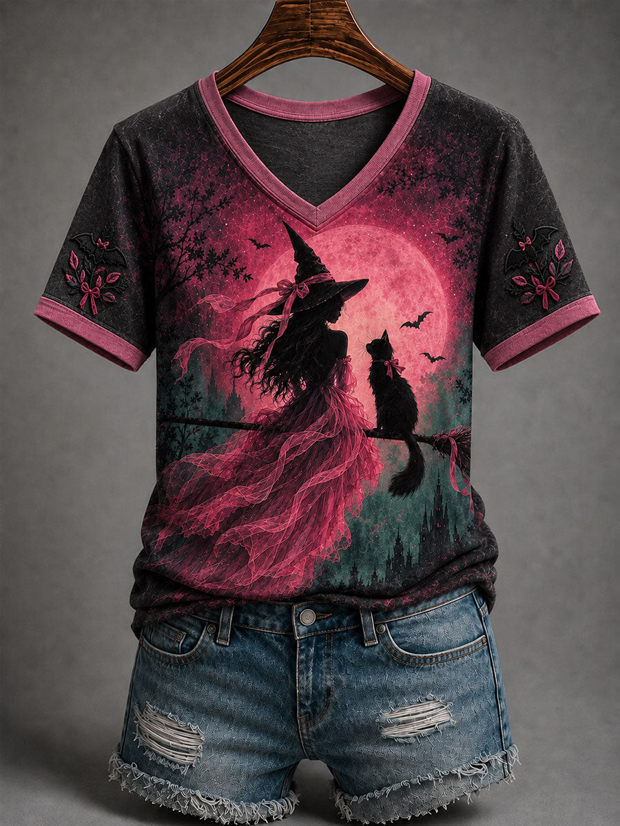 Gothic Witchcraft Moon Magic Halloween V-Neck Shirt Halloween Inspired Clothing Gift For Friends 1 - Unicasport Gothic Witchcraft Moon Magic Halloween V-Neck Shirt Halloween Inspired Clothing Gift For Friends