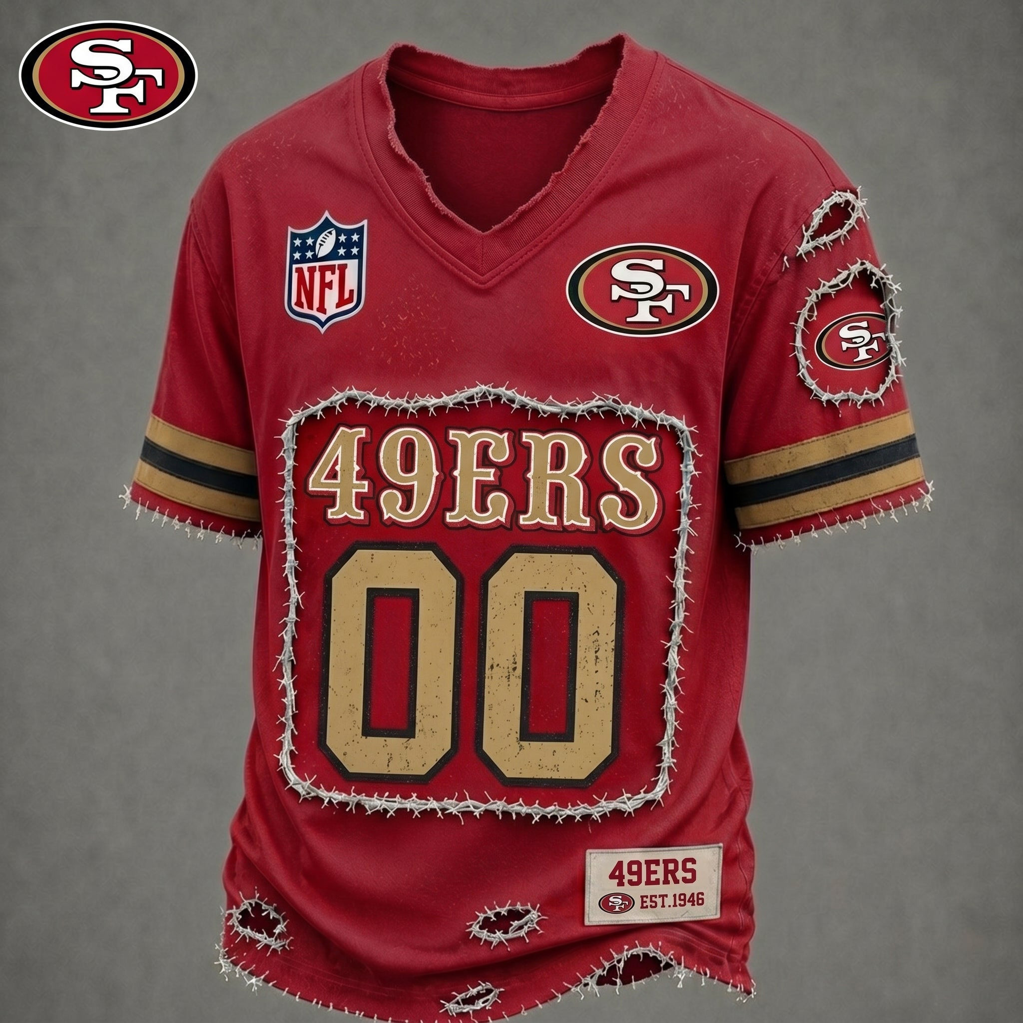 Customized San Francisco 49ers Football Merch 49ers V-Neck T-Shirt NFL Football Shirt Gift Ideas 1 - Unicasport Customized San Francisco 49ers Football Merch 49ers V-Neck T-Shirt NFL Football Shirt Gift Ideas