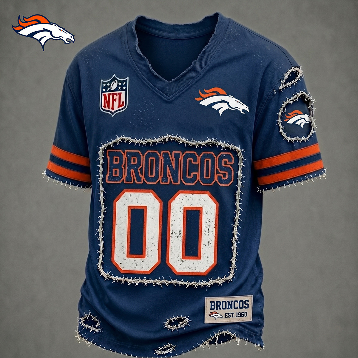 Customized Denver Broncos Football NFL Merch Broncos Logo V-Neck T-Shirt Gift For Men 1 - Unicasport Customized Denver Broncos Football NFL Merch Broncos Logo V-Neck T-Shirt Gift For Men
