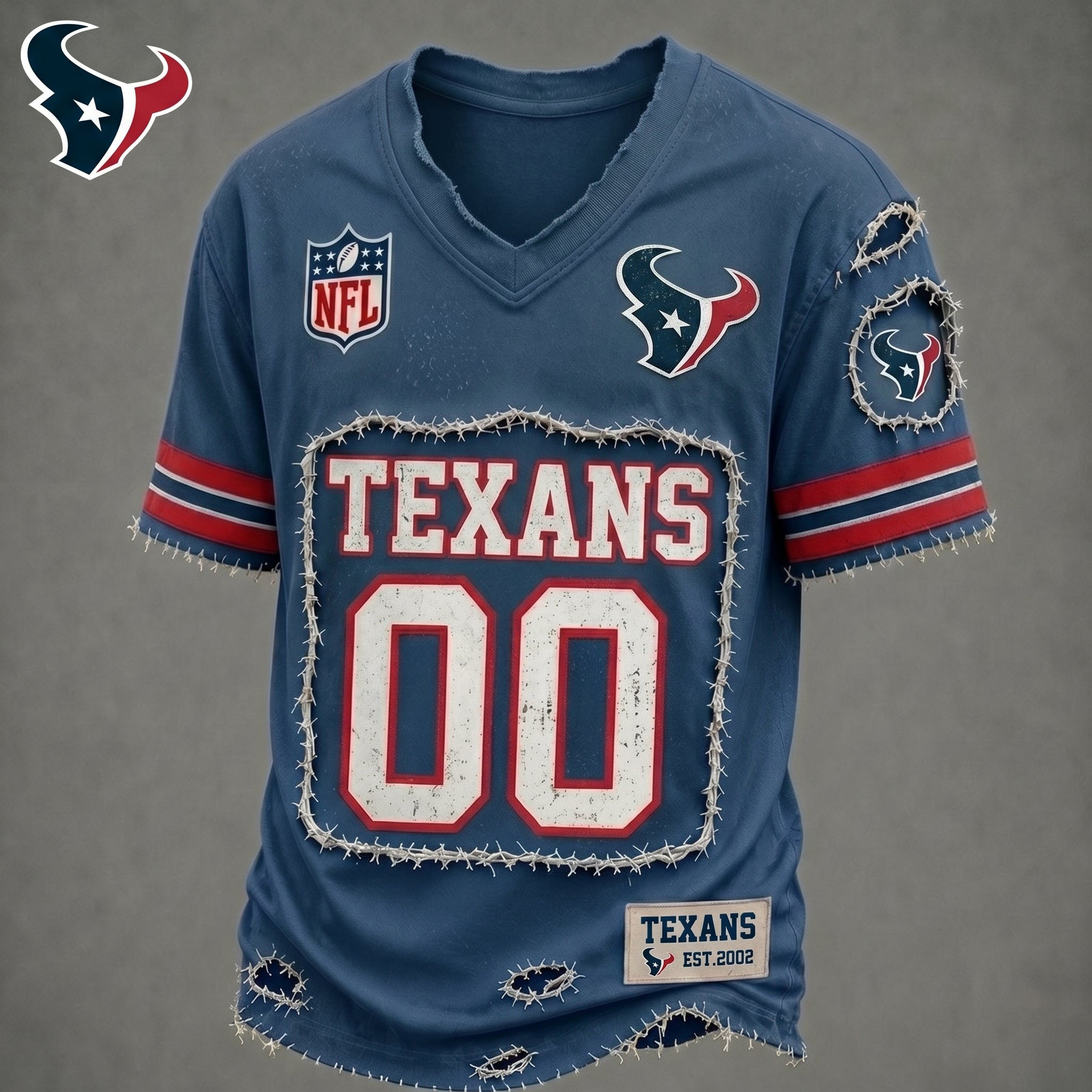 Customized Houston Texans Football NFL Merch Texans Logo V-Neck T-Shirt Gift For Husband 1 - Unicasport Customized Houston Texans Football NFL Merch Texans Logo V-Neck T-Shirt Gift For Husband