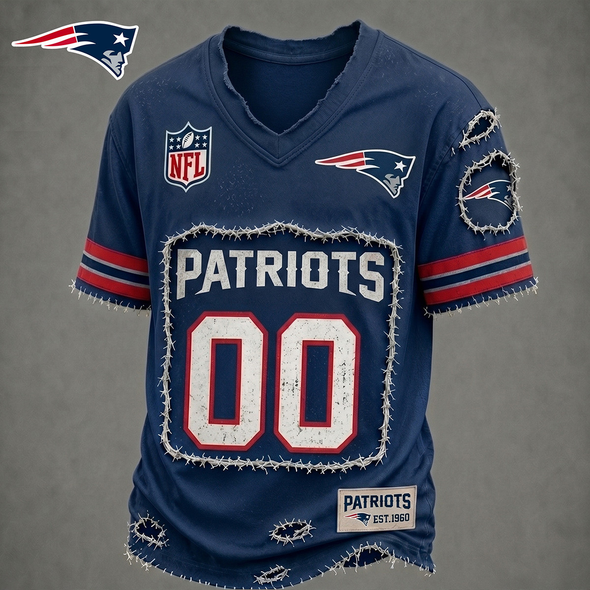 Customized New England Patriots Football NFL Merch Patriots Logo V-Neck T-Shirt Gift For Him 1 - Unicasport Customized New England Patriots Football NFL Merch Patriots Logo V-Neck T-Shirt Gift For Him