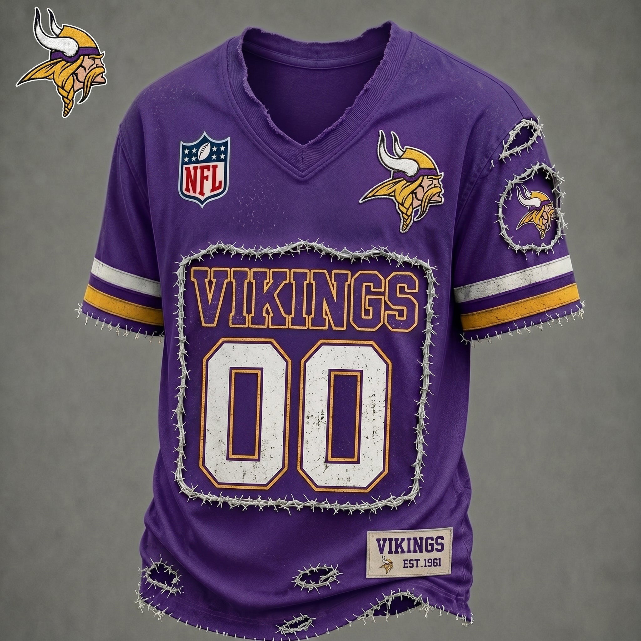 Customized Minnesota Vikings Football NFL Merch Vikings Logo V-Neck T-Shirt Gift For Him 1 - Unicasport Customized Minnesota Vikings Football NFL Merch Vikings Logo V-Neck T-Shirt Gift For Him