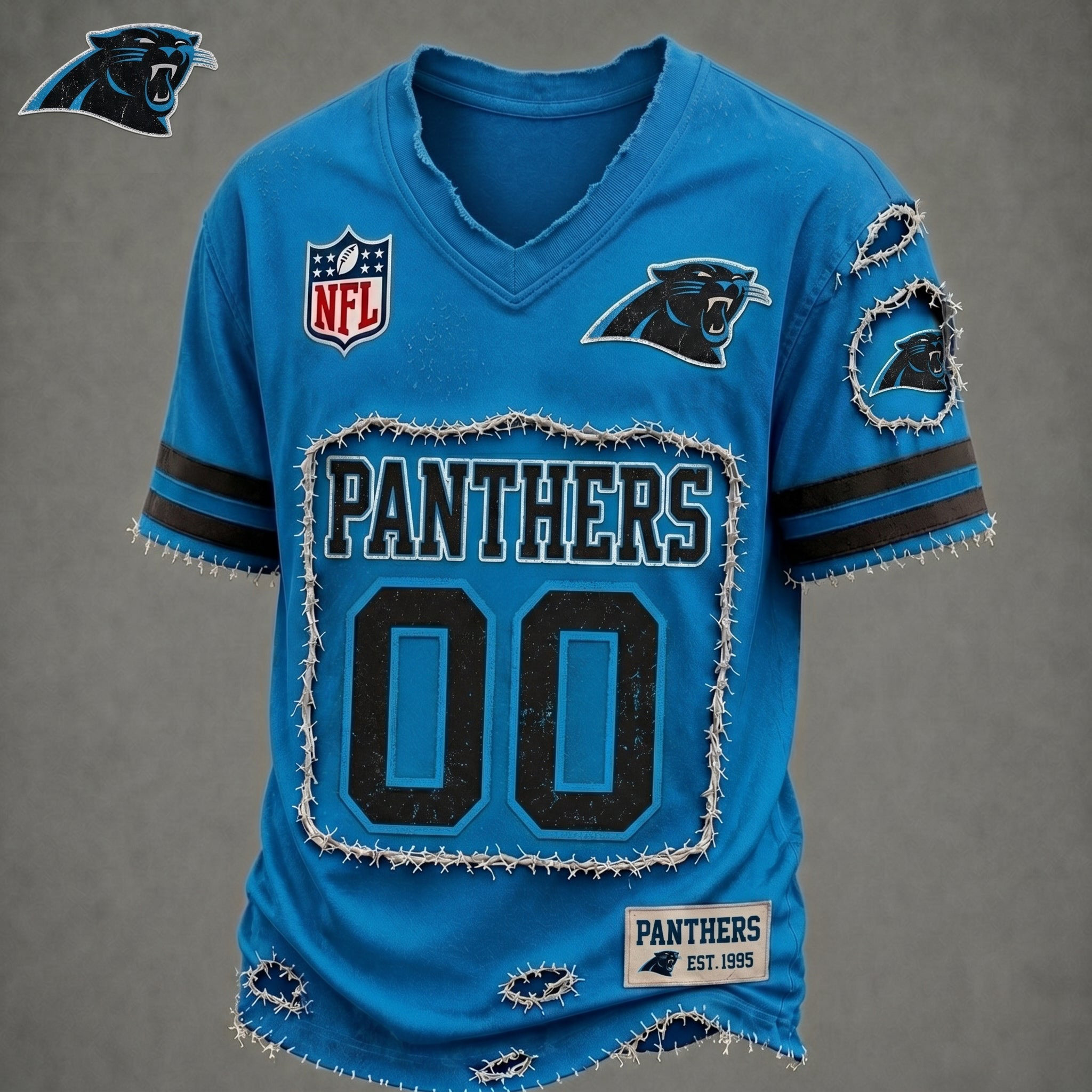 Customized Carolina Panthers Football NFL Merch V-Neck T-Shirt Gift For Football Fans 1 - Unicasport Customized Carolina Panthers Football NFL Merch V-Neck T-Shirt Gift For Football Fans
