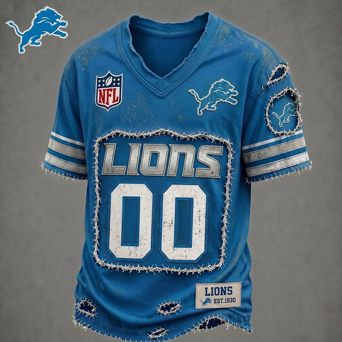 Customized Detroit Lions Football NFL Merch Lions Logo V-Neck T-Shirt Gift For Him 1 - Unicasport Customized Detroit Lions Football NFL Merch Lions Logo V-Neck T-Shirt Gift For Him