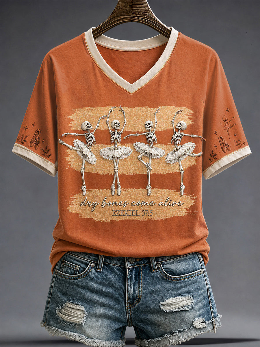 Dry Bones Come Alive Halloween V-Neck Shirt Christian Clothing Women's Outfits 1 - Unicasport Dry Bones Come Alive Halloween V-Neck Shirt Christian Clothing Women's Outfits