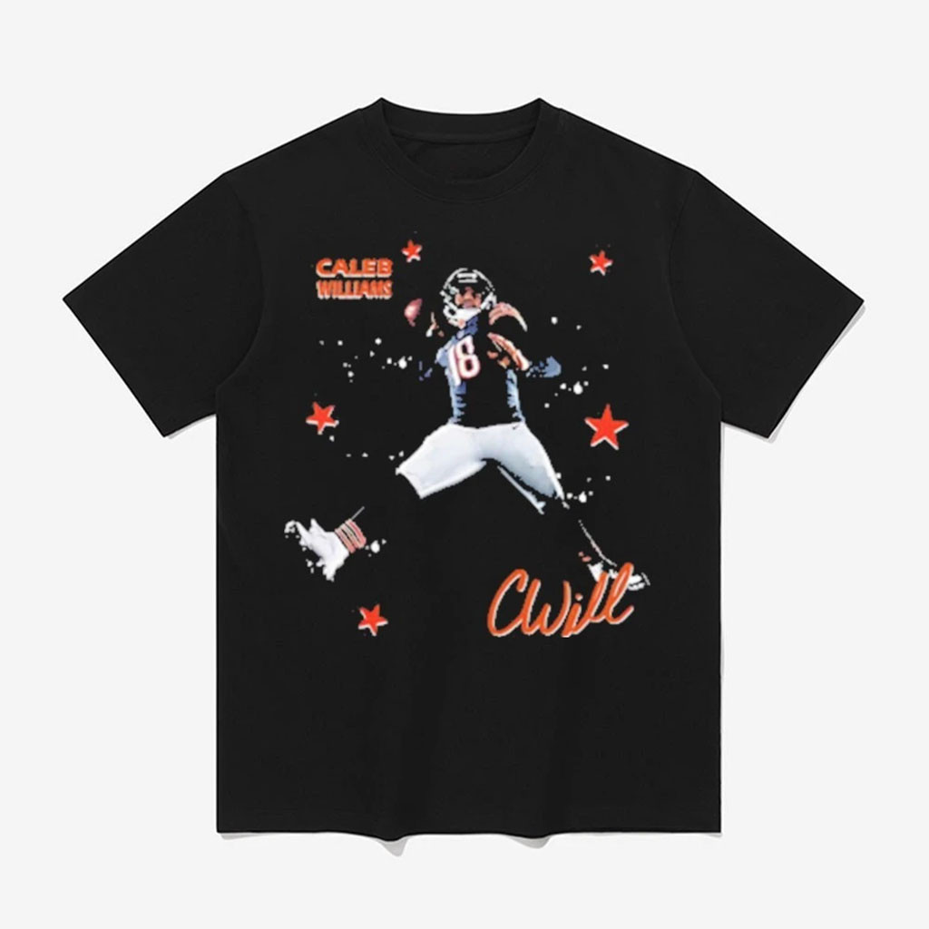 Caleb Williams Chicago Bears No 18 Airborne Jump Pass Signature T-Shirt Chicago Bears Merch 1 - Unicasport Caleb Williams Chicago Bears No 18 Airborne Jump Pass Signature T-Shirt Chicago Bears Merch