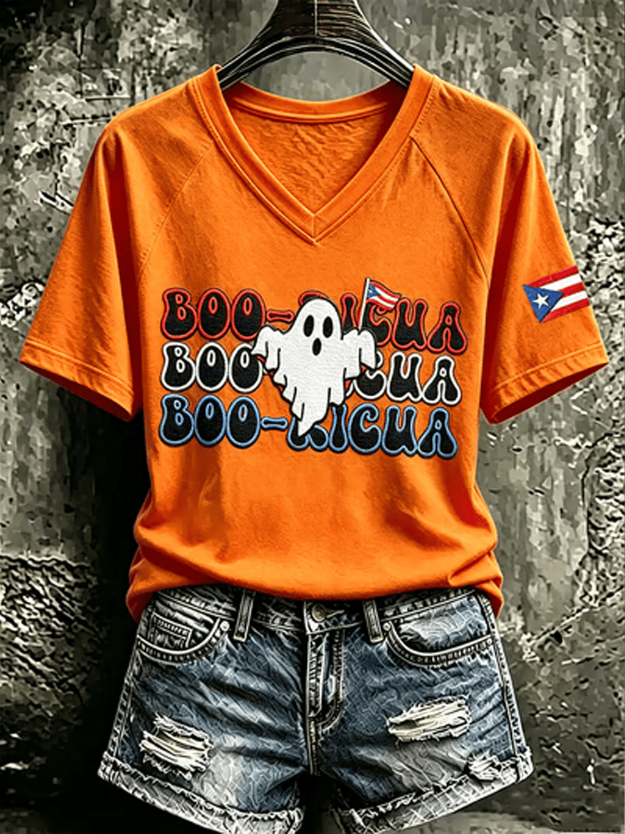 Booricua Ghost V-Neck Shirt Cute Puerto Halloween Clothes Gifts For A Horror Lover 1 - Unicasport Booricua Ghost V-Neck Shirt Cute Puerto Halloween Clothes Gifts For A Horror Lover
