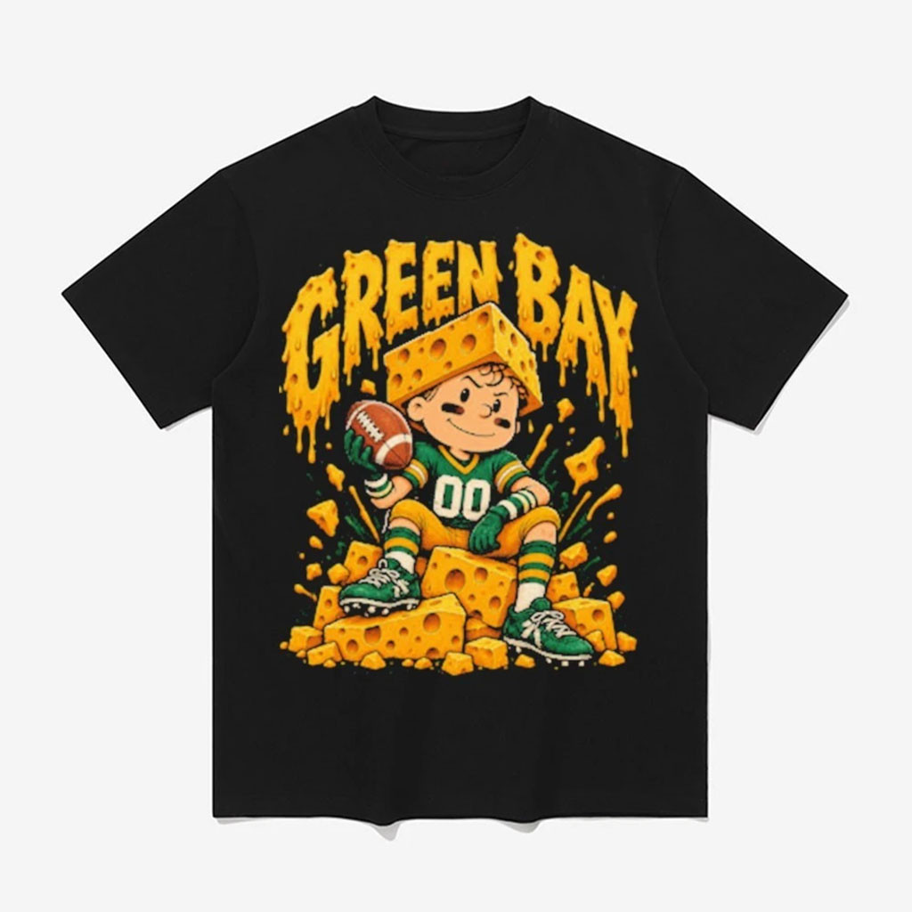 Green Bay Football Fan Cheesehead Cartoon Mascot Melting Cheese T-Shirt Green Bay Packers Merch 1 - Unicasport Green Bay Football Fan Cheesehead Cartoon Mascot Melting Cheese T-Shirt Green Bay Packers Merch