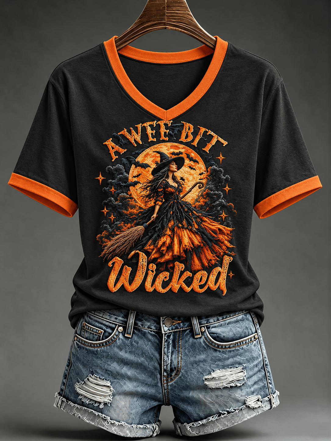 A Wee Bit Wicked Halloween V-Neck Shirt Ladies Halloween Clothes Gift For Her 1 - Unicasport A Wee Bit Wicked Halloween V-Neck Shirt Ladies Halloween Clothes Gift For Her