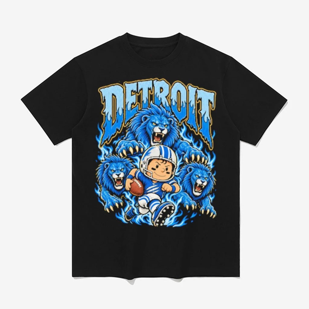 Detroit Football Cartoon Mascot Running With Blue Lions Flame T-Shirt Detroit Lions Merch 1 - Unicasport Detroit Football Cartoon Mascot Running With Blue Lions Flame T-Shirt Detroit Lions Merch