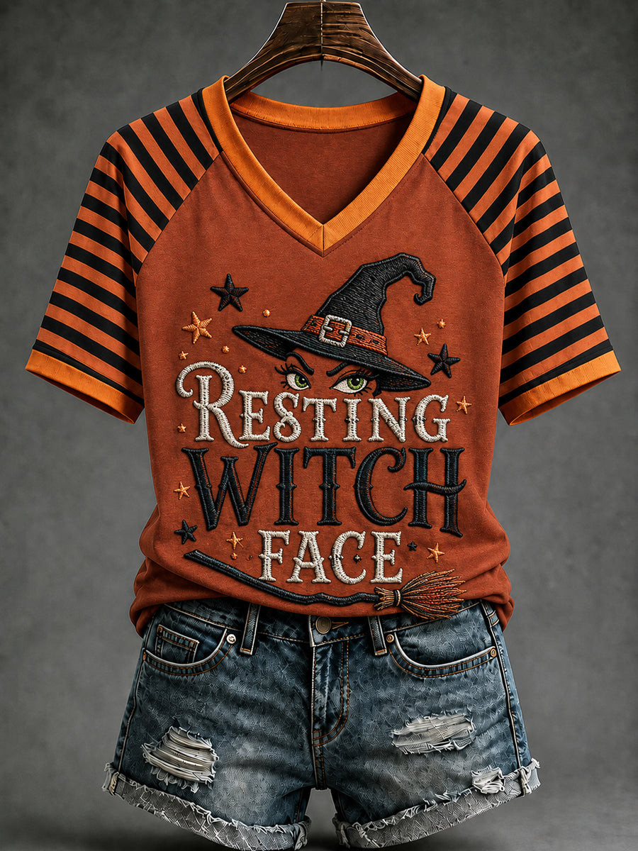 Resting Witch Face V-Neck Shirt Funny Halloween Clothing Perfect Good Halloween Outfits 1 - Unicasport Resting Witch Face V-Neck Shirt Funny Halloween Clothing Perfect Good Halloween Outfits