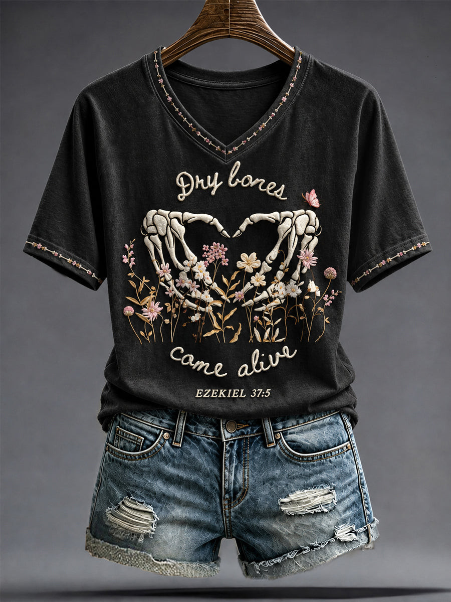 Dry Bones Come Alive Gothic V-Neck Shirt Halloween Faith Lover Clothing Gift For Her 1 - Unicasport Dry Bones Come Alive Gothic V-Neck Shirt Halloween Faith Lover Clothing Gift For Her