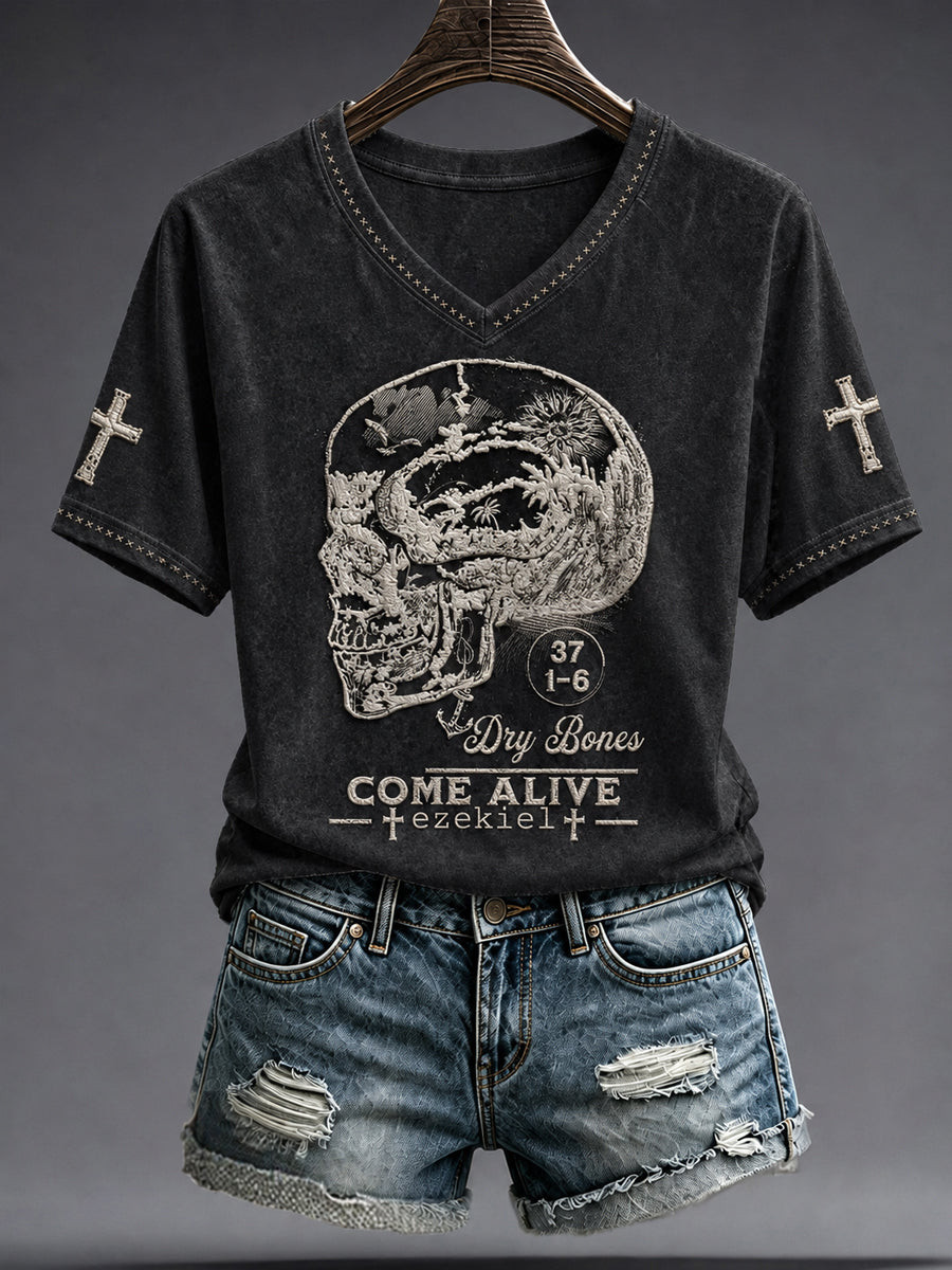 Dry Bones Come Alive V-Neck Shirt Christian Halloween Clothing Gift For Her 1 - Unicasport Dry Bones Come Alive V-Neck Shirt Christian Halloween Clothing Gift For Her