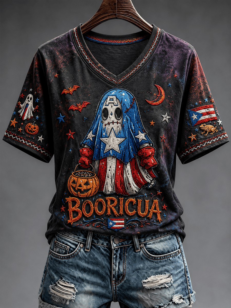 Colorful Sugar Skull Halloween V-Neck Shirt Spooky Ghost Halloween Clothing Best Gifts For Horror Lovers 1 - Unicasport Colorful Sugar Skull Halloween V-Neck Shirt Spooky Ghost Halloween Clothing Best Gifts For Horror Lovers