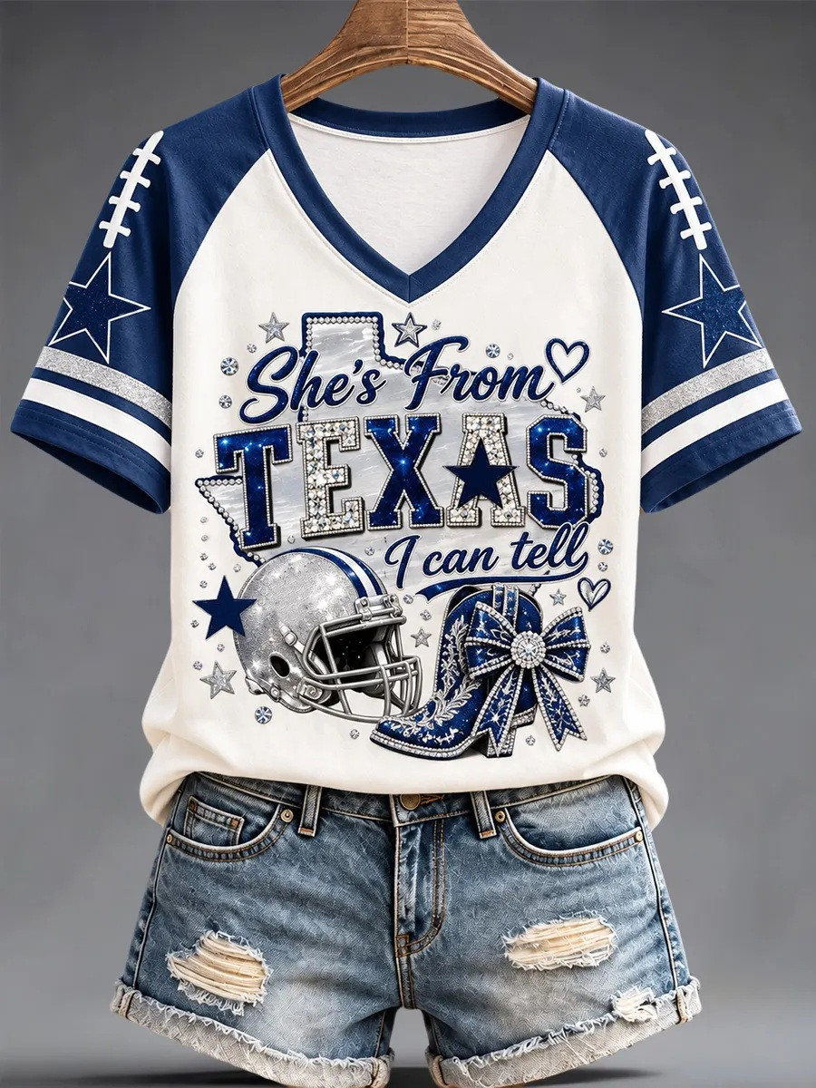 Dallas Cowboys Merch She's From Texas I Can Tell V-Neck Shirt Mom Gift 1 - Unicasport Dallas Cowboys Merch She's From Texas I Can Tell V-Neck Shirt Mom Gift