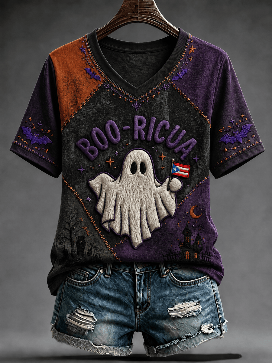 Booricua Ghost V-Neck Shirt Vibrant Autumn Halloween Clothing Holiday Gift For Sister 1 - Unicasport Booricua Ghost V-Neck Shirt Vibrant Autumn Halloween Clothing Holiday Gift For Sister
