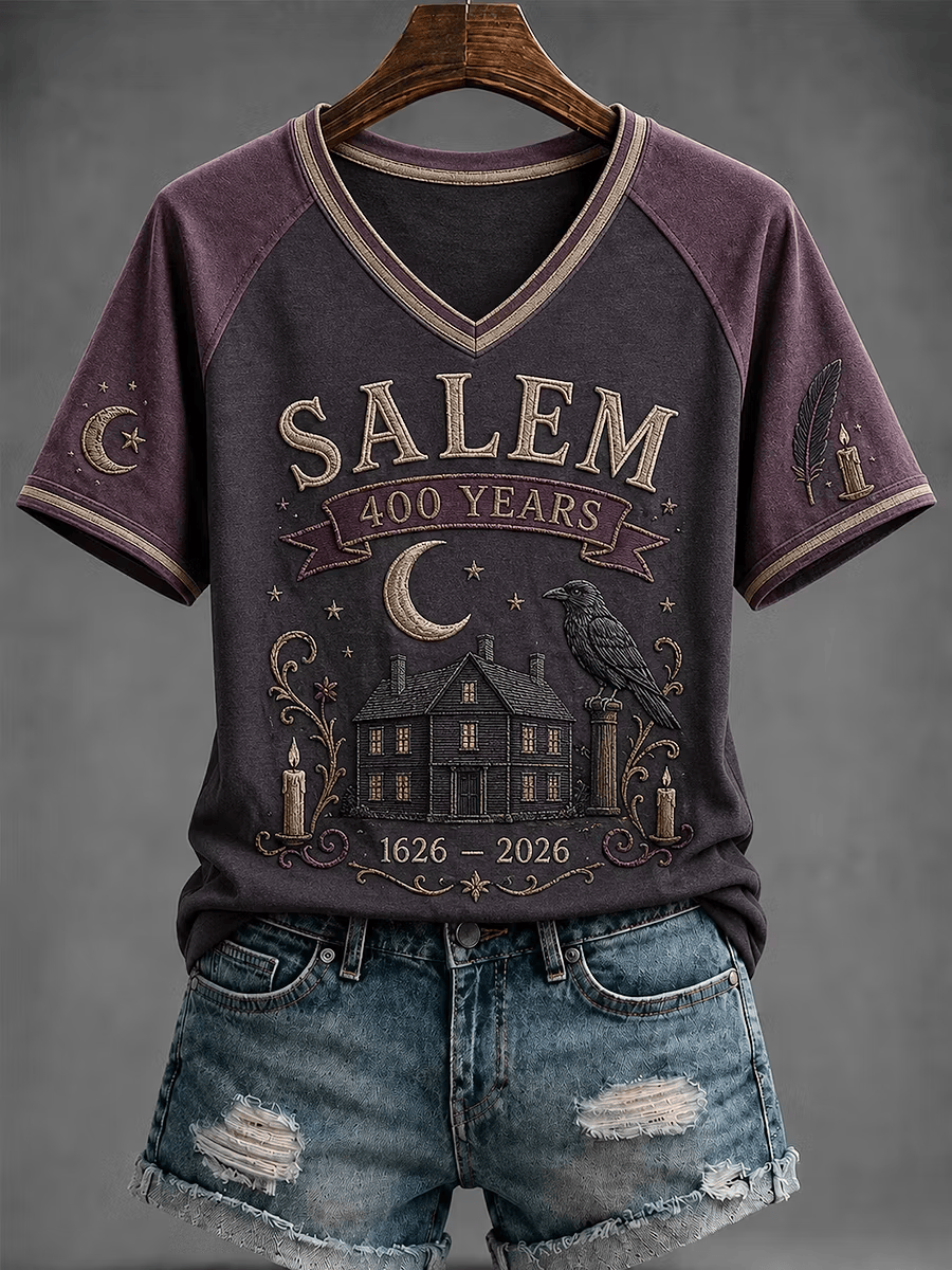 Vintage Salem 400 Years V-Neck Shirt Witchy Halloween Clothing Gifts For Her 1 - Unicasport Vintage Salem 400 Years V-Neck Shirt Witchy Halloween Clothing Gifts For Her