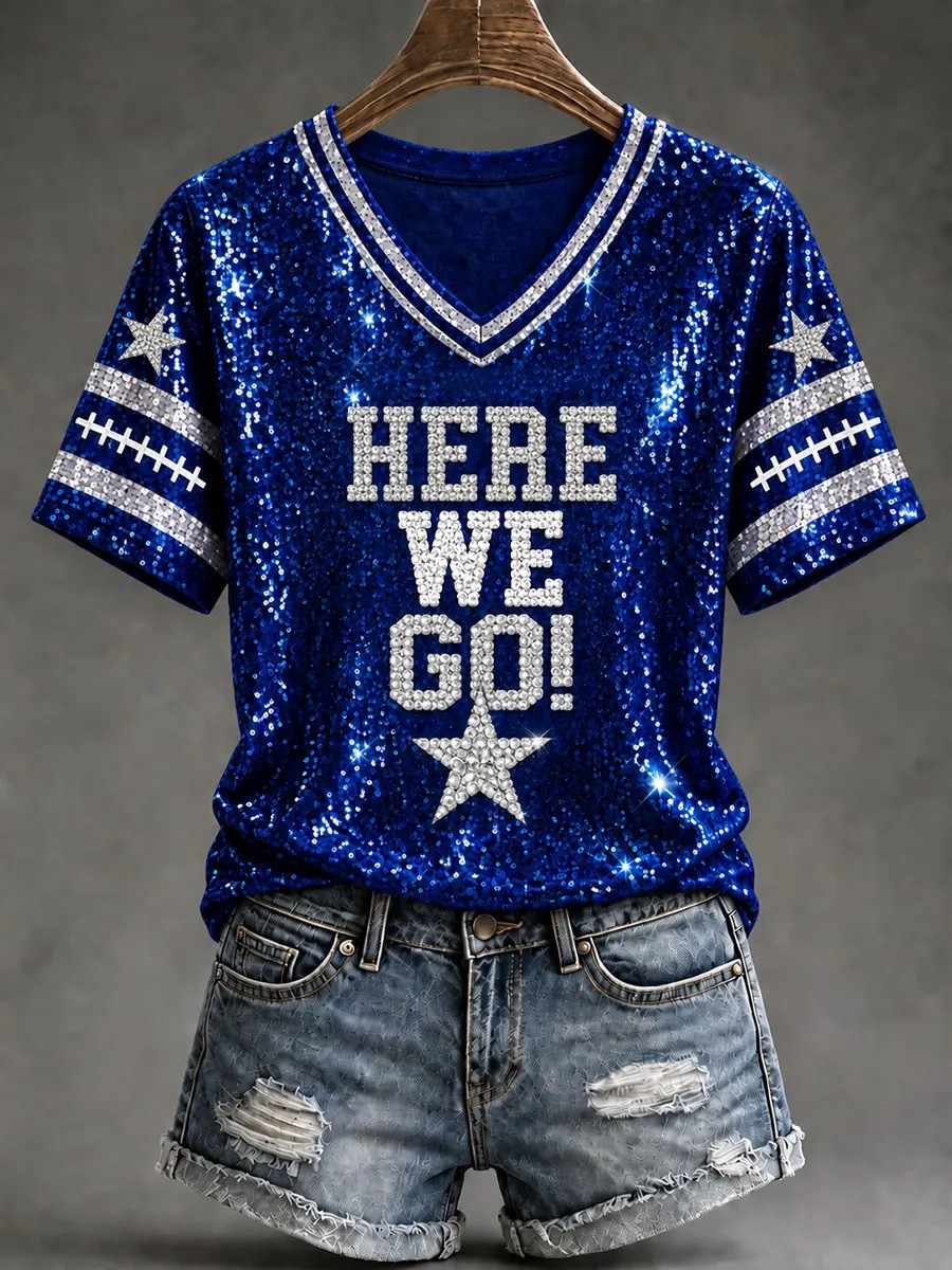 Dallas Cowboys Merch Here We Go V-Neck Shirt Gift For Football Fan 1 - Unicasport Dallas Cowboys Merch Here We Go V-Neck Shirt Gift For Football Fan