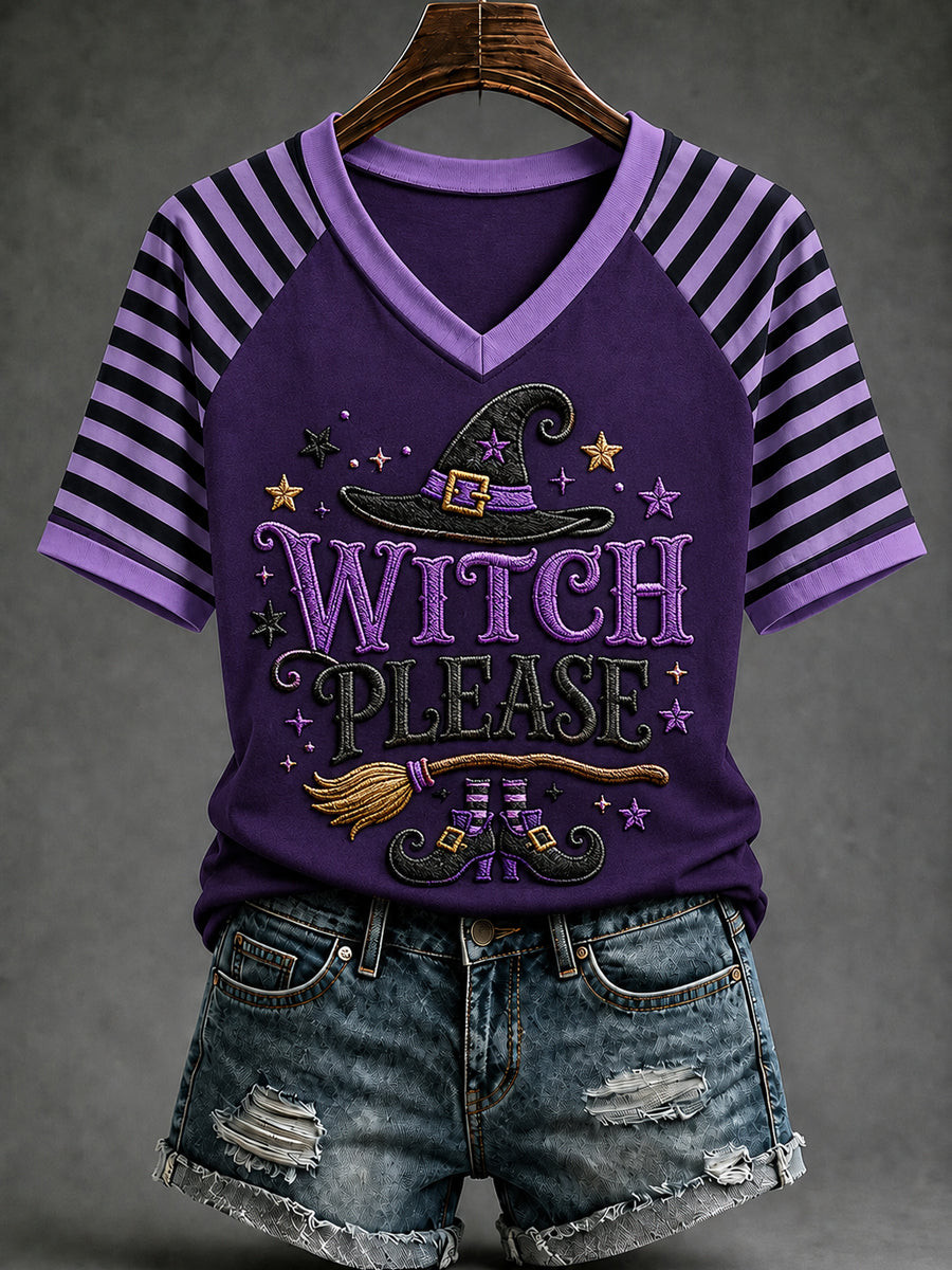 Witch Please Halloween Purple V-Neck Shirt Funny Halloween Clothing Gift For Horror Fans 1 - Unicasport Witch Please Halloween Purple V-Neck Shirt Funny Halloween Clothing Gift For Horror Fans