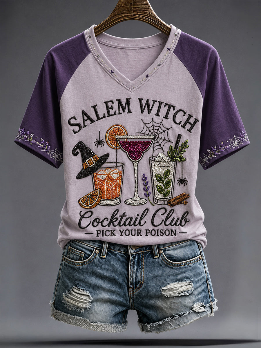 Salem Witch Cocktail Club V-Neck Shirt Spooky Halloween Holiday Apparel Halloween Gift For Her 1 - Unicasport Salem Witch Cocktail Club V-Neck Shirt Spooky Halloween Holiday Apparel Halloween Gift For Her