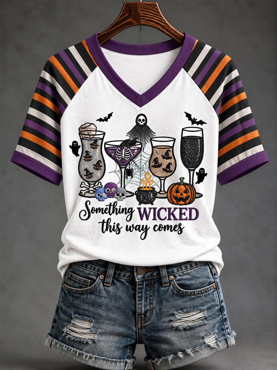 Something Wicked This Way Comes V-Neck Shirt Funny Halloween Clothing Perfect Good Halloween Outfits 1 - Unicasport Something Wicked This Way Comes V-Neck Shirt Funny Halloween Clothing Perfect Good Halloween Outfits