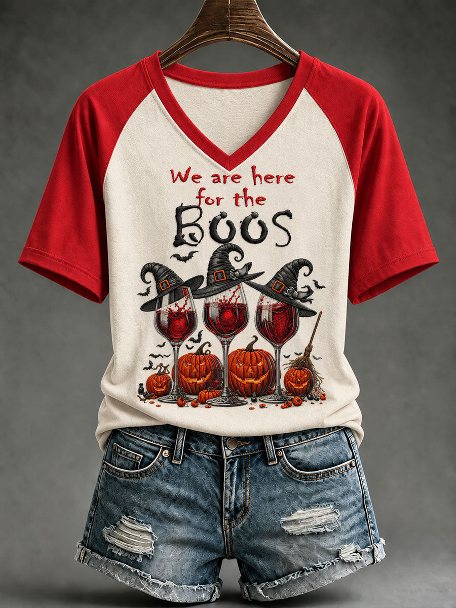 We Are Here For The Boos V-Neck Shirt Funny Halloween Party Clothing Gift For Wife 1 - Unicasport We Are Here For The Boos V-Neck Shirt Funny Halloween Party Clothing Gift For Wife
