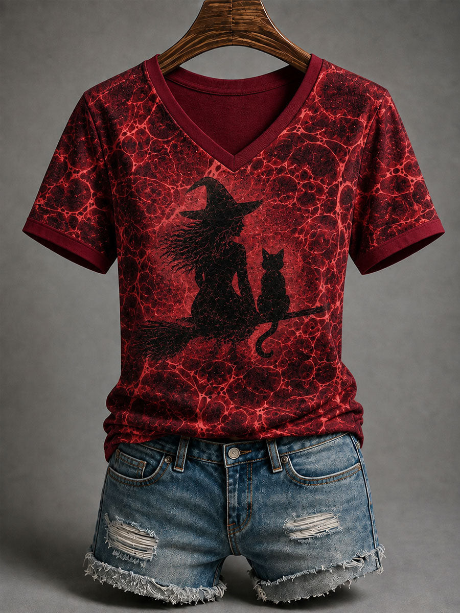 Burgundy Haunted Castle Halloween V-Neck Shirt Halloween Inspired Clothing Gift For Friends 1 - Unicasport Burgundy Haunted Castle Halloween V-Neck Shirt Halloween Inspired Clothing Gift For Friends