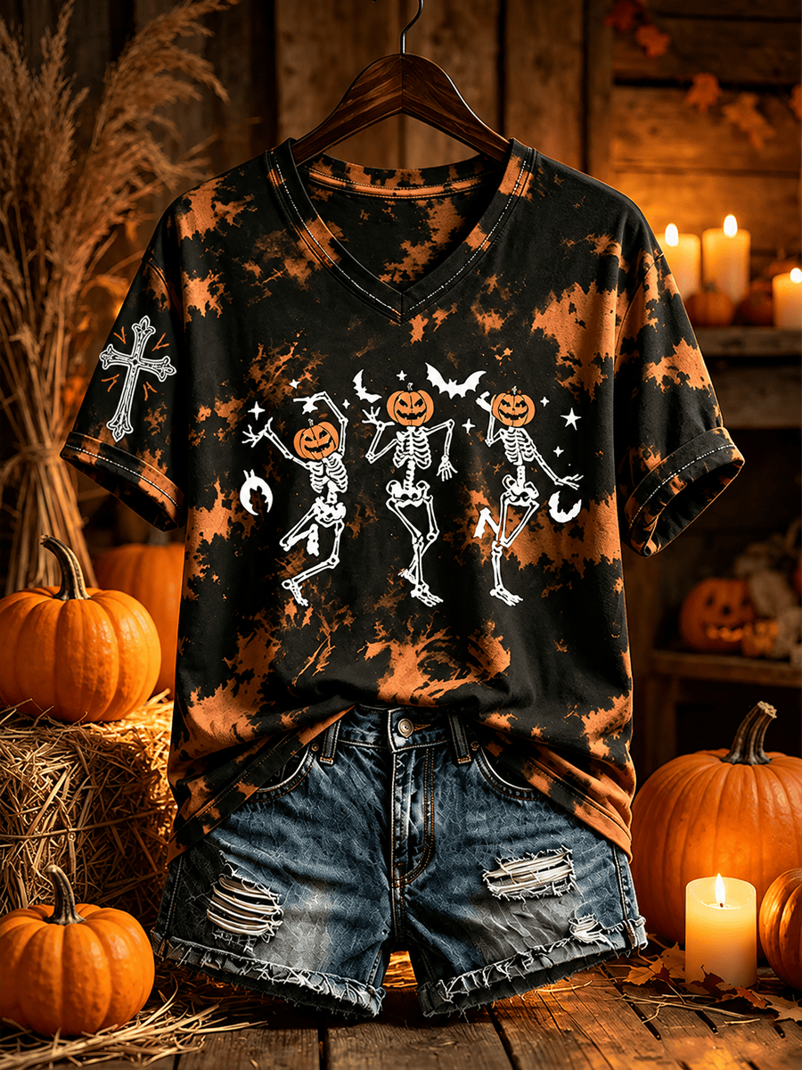 Spooky Skeleton Party Black V-Neck Shirt Vintage Gothic Skeleton Apparel Gifts For Friends 1 - Unicasport Spooky Skeleton Party Black V-Neck Shirt Vintage Gothic Skeleton Apparel Gifts For Friends