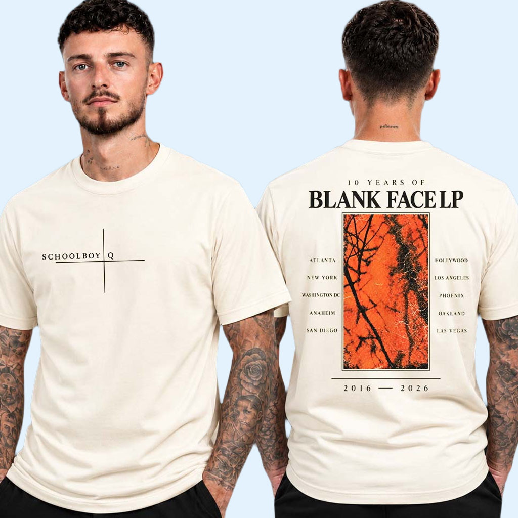 ScHoolboy Q 10 Years Of Blank Face LP Tour 2026 Minimal Cross Logo T-Shirt ScHoolboy Q Merch 1 - Unicasport ScHoolboy Q 10 Years Of Blank Face LP Tour 2026 Minimal Cross Logo T-Shirt ScHoolboy Q Merch