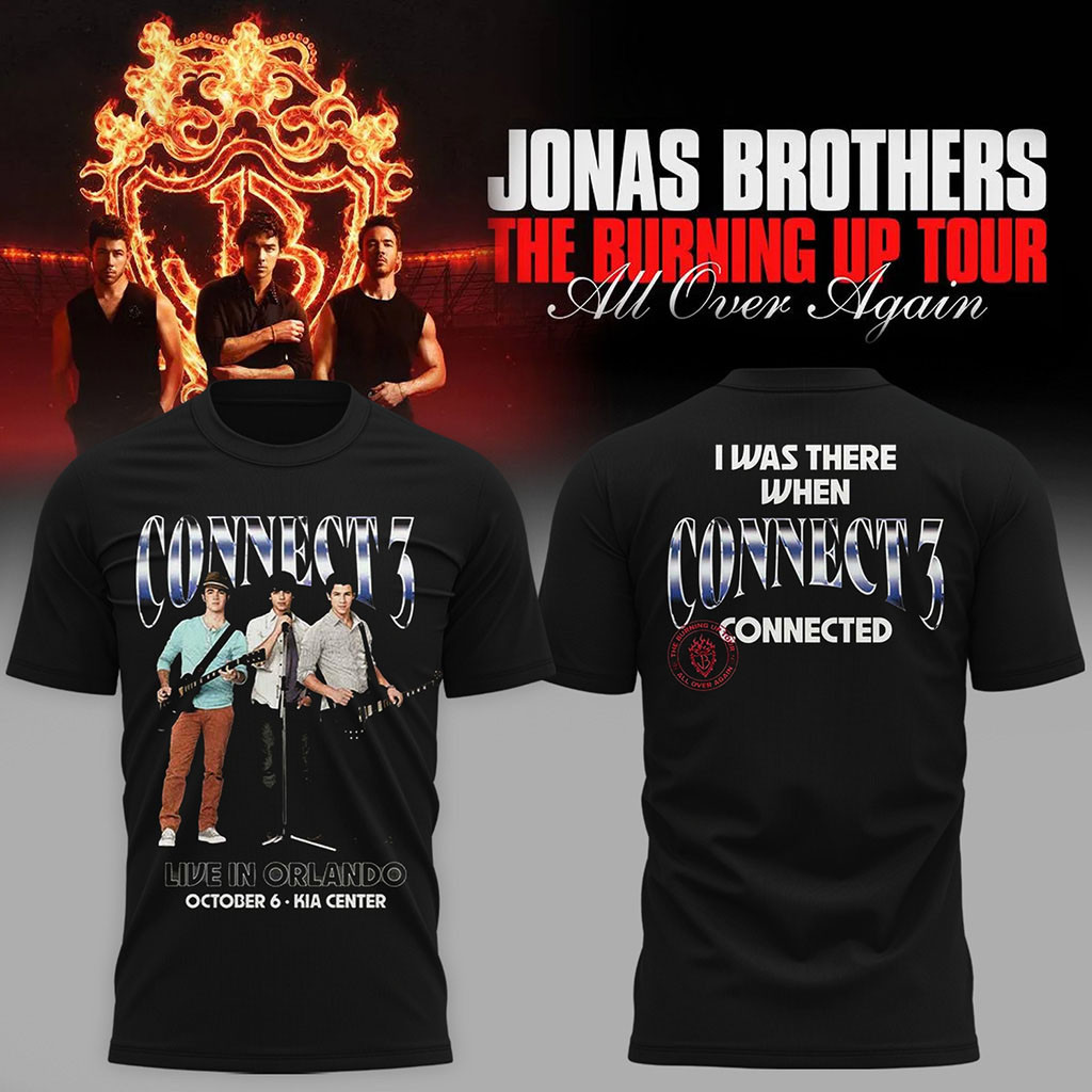 Jonas Brothers Merch 2026 The Burning Up Tour T-Shirt I Was There When Connect 3 Shirt Black