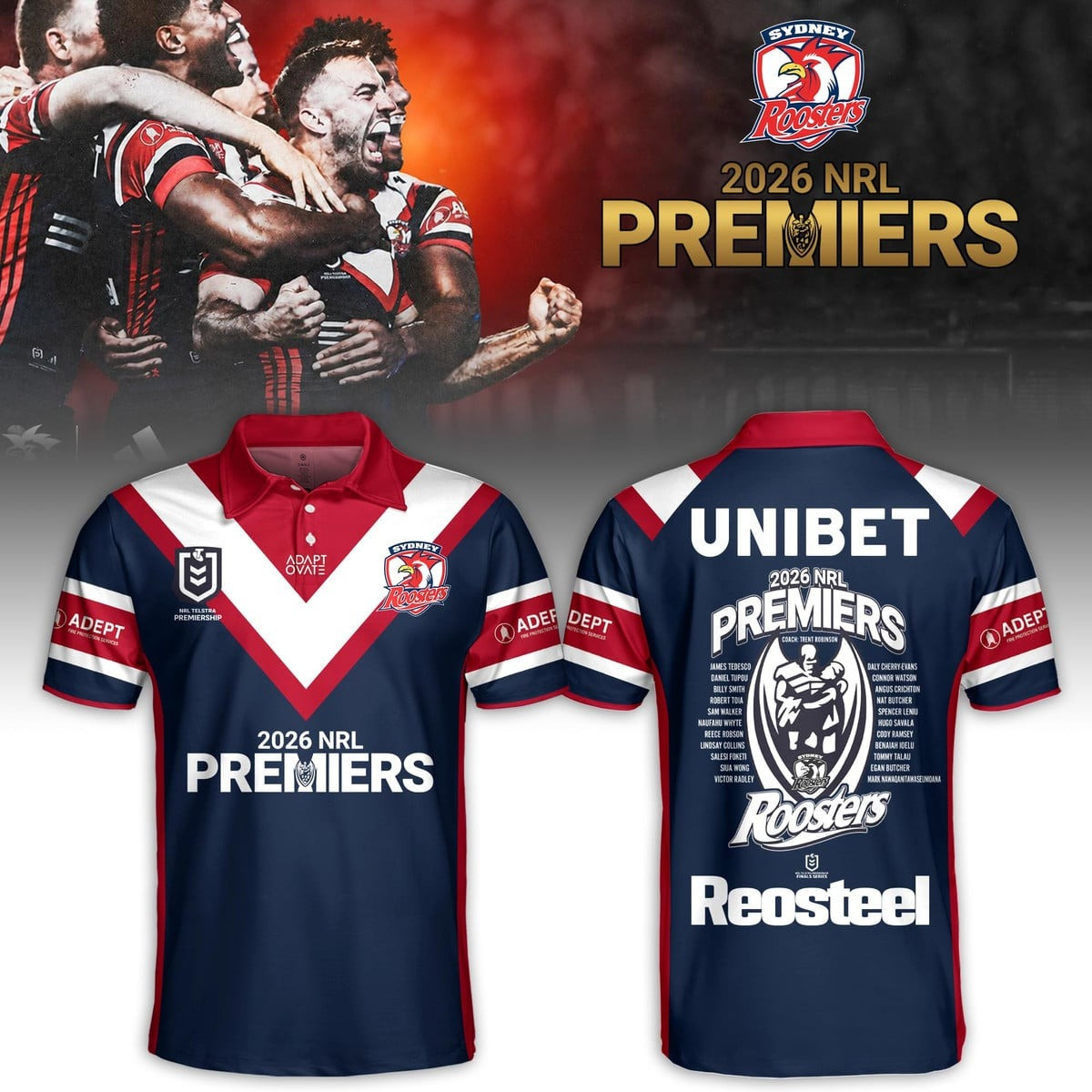 Sydney Roosters Merch 2026 NRL Telstra Premiership Polo Shirt Eastern Suburbs Gift For Fans