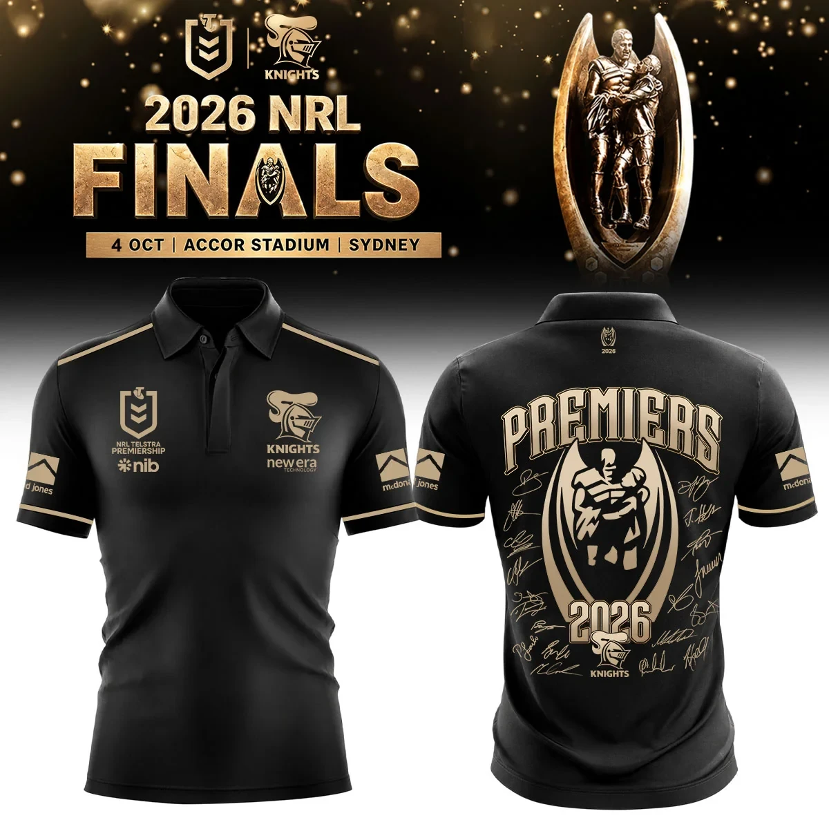 Newcastle Knights 2026 NRL Premiers Black Polo Shirt Newcastle Knights Clothes Unique Fan Gear 1 - Unicasport Newcastle Knights 2026 NRL Premiers Black Polo Shirt Newcastle Knights Clothes Unique Fan Gear