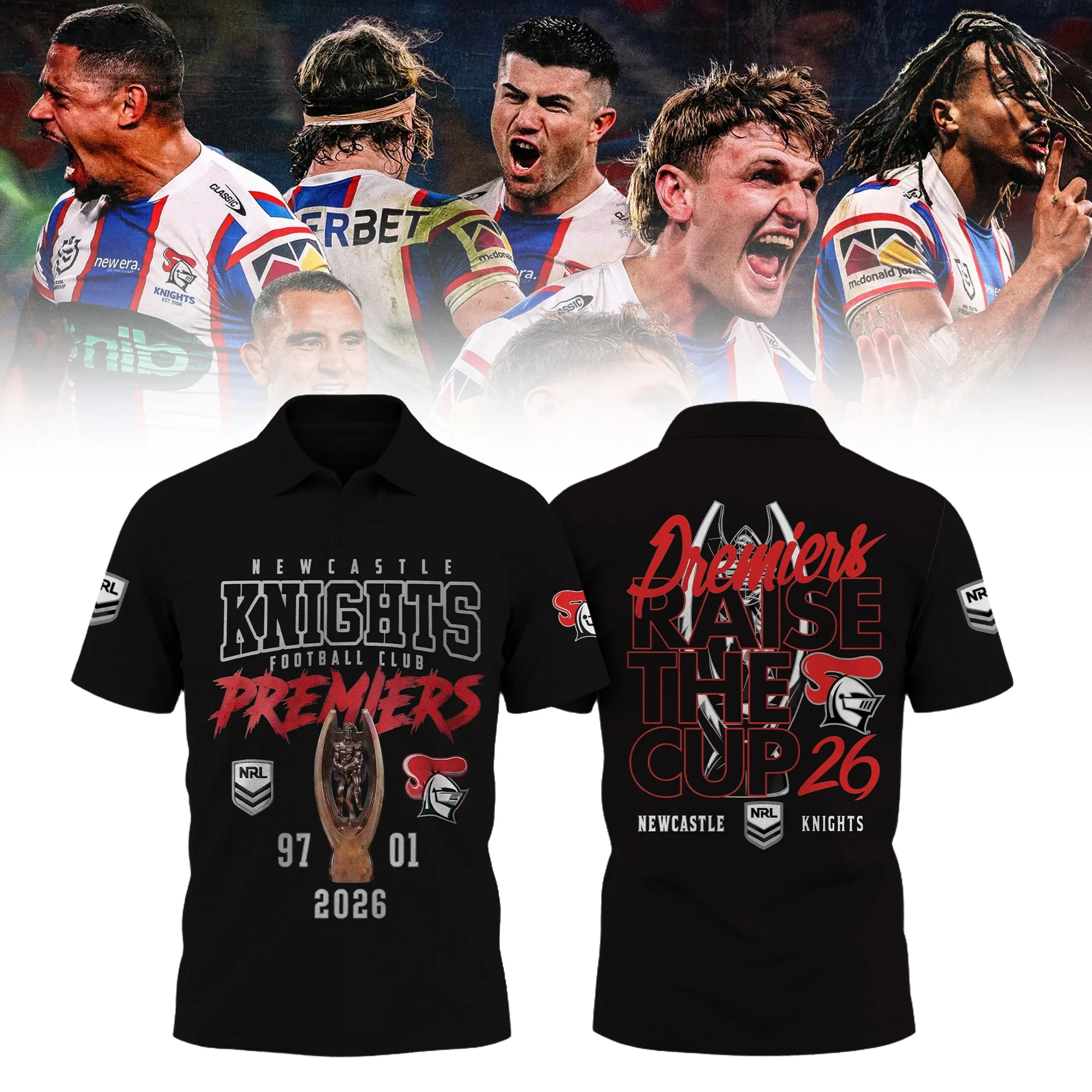 Newcastle Knights 2026 NRL Premiers Black Polo Shirt Newcastle Knights Clothing Line Fan Gear 1 - Unicasport Newcastle Knights 2026 NRL Premiers Black Polo Shirt Newcastle Knights Clothing Line Fan Gear