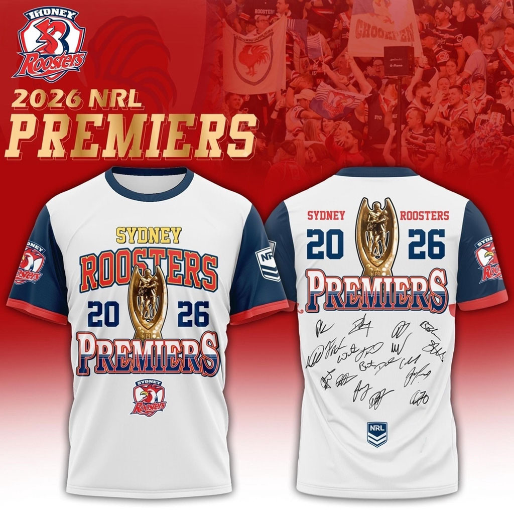 Sydney Roosters 2026 NRL Premiers Signature White Shirt Sydney Roosters Merch Rugby Fans Gear 1 - Unicasport Sydney Roosters 2026 NRL Premiers Signature White Shirt Sydney Roosters Merch Rugby Fans Gear