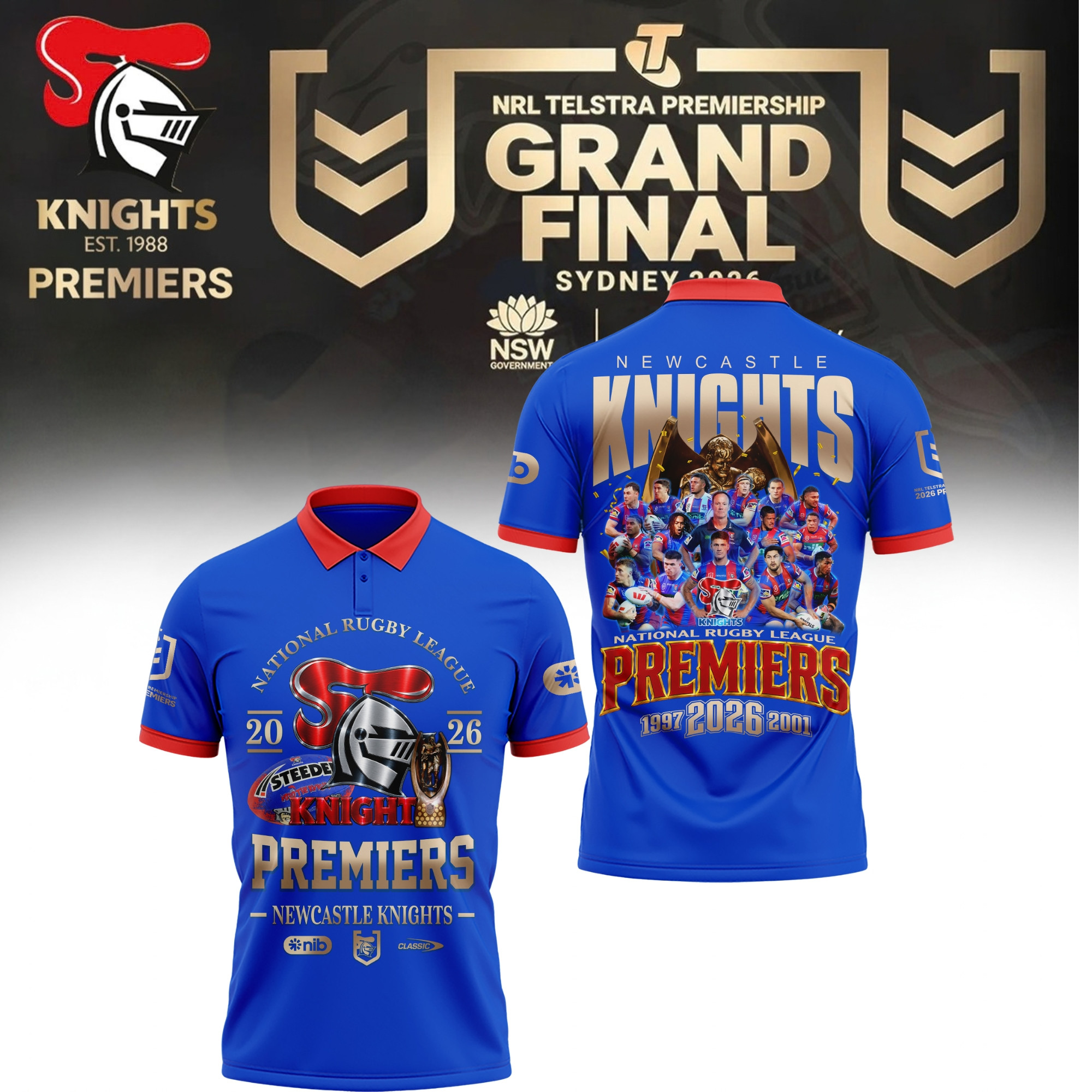Newcastle Knights Merch 2026 NRL Premiers Polo Shirt Newcastle Knights Clothing Fan Gears 1 - Unicasport Newcastle Knights Merch 2026 NRL Premiers Polo Shirt Newcastle Knights Clothing Fan Gears