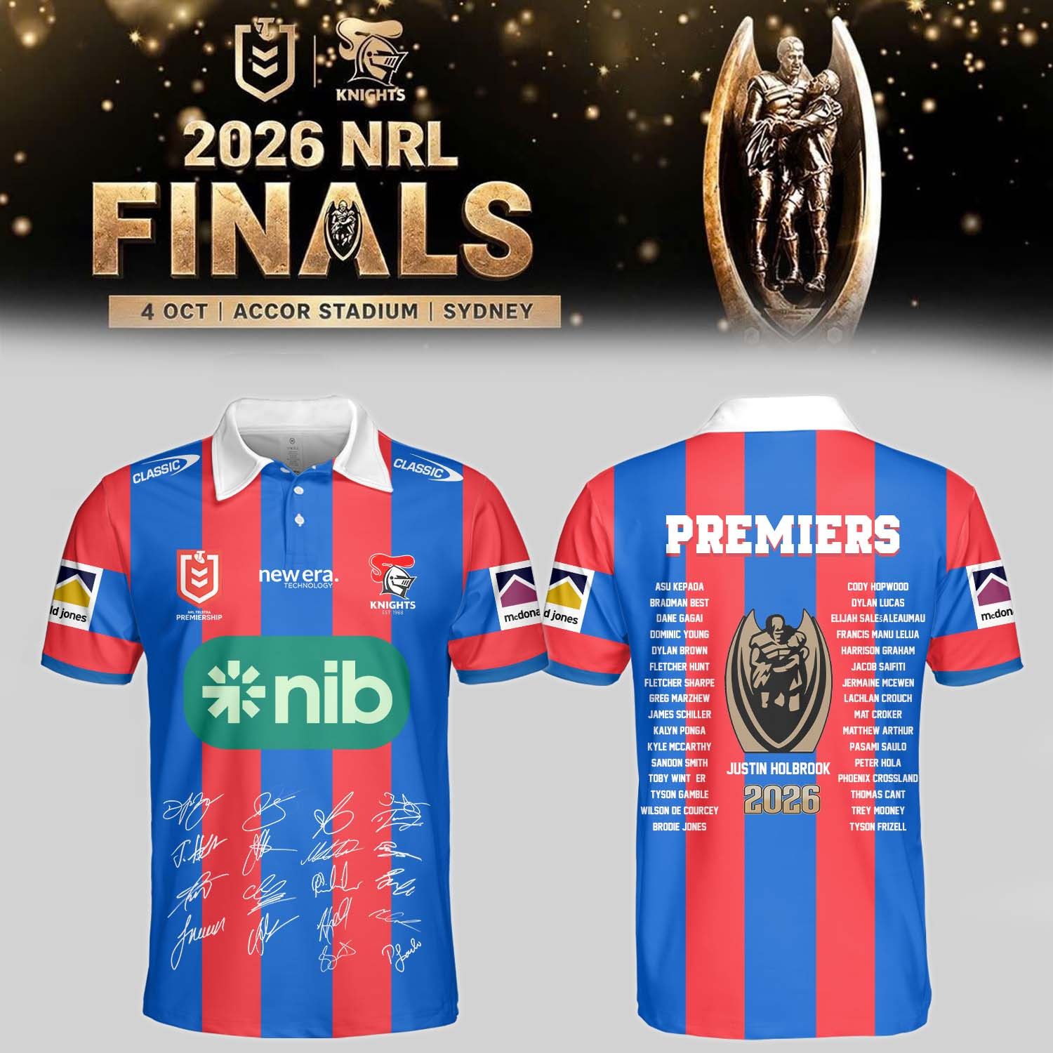Newcastle Knights Merch 2026 NRL Premiers Signed Polo Shirt Cool Gift Ideas For Rugby Fans 1 - Unicasport Newcastle Knights Merch 2026 NRL Premiers Signed Polo Shirt Cool Gift Ideas For Rugby Fans