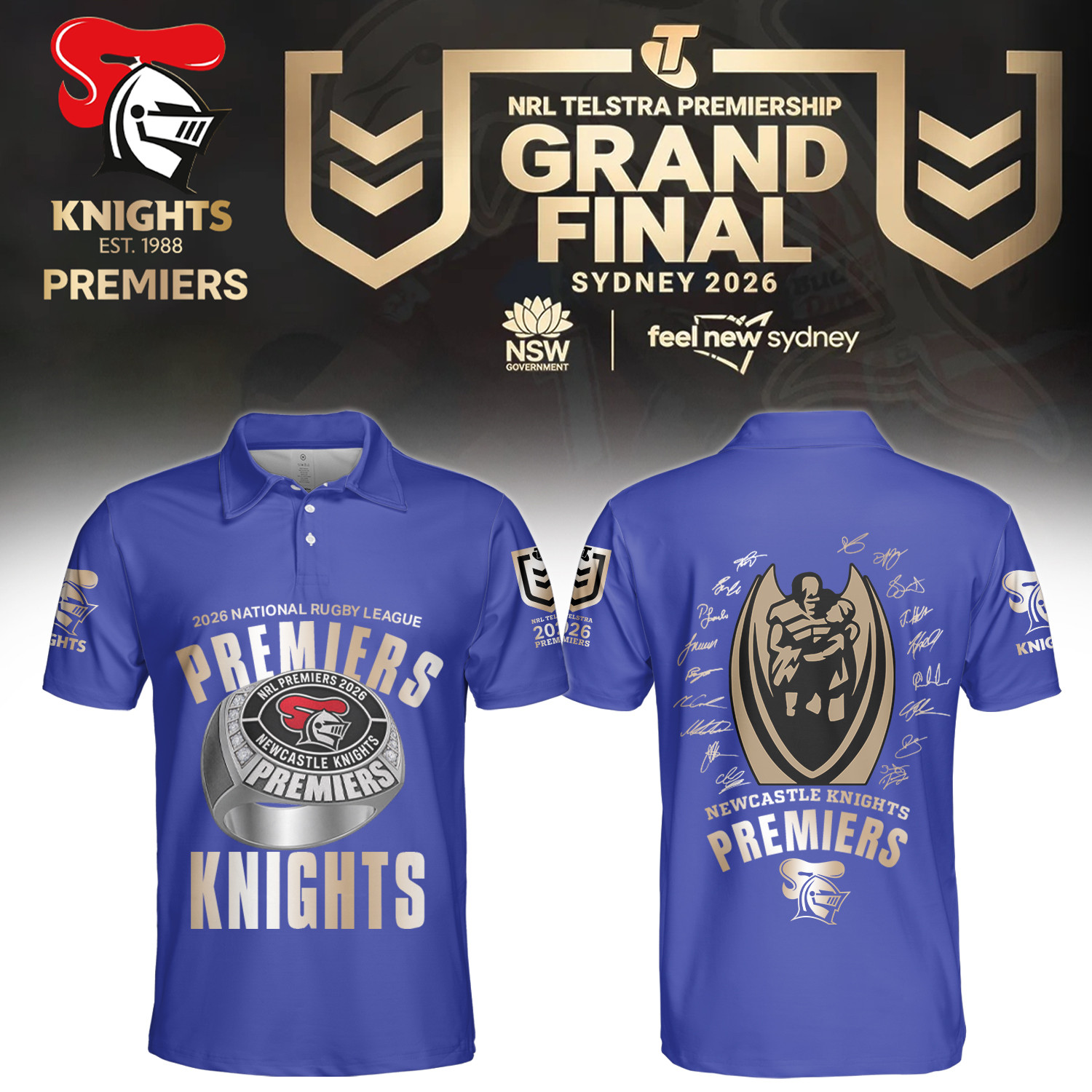 Newcastle Knights 2026 NRL Premiers Signature Polo Shirt Newcastle Knights Clothing Best Fan Gear 1 - Unicasport Newcastle Knights 2026 NRL Premiers Signature Polo Shirt Newcastle Knights Clothing Best Fan Gear