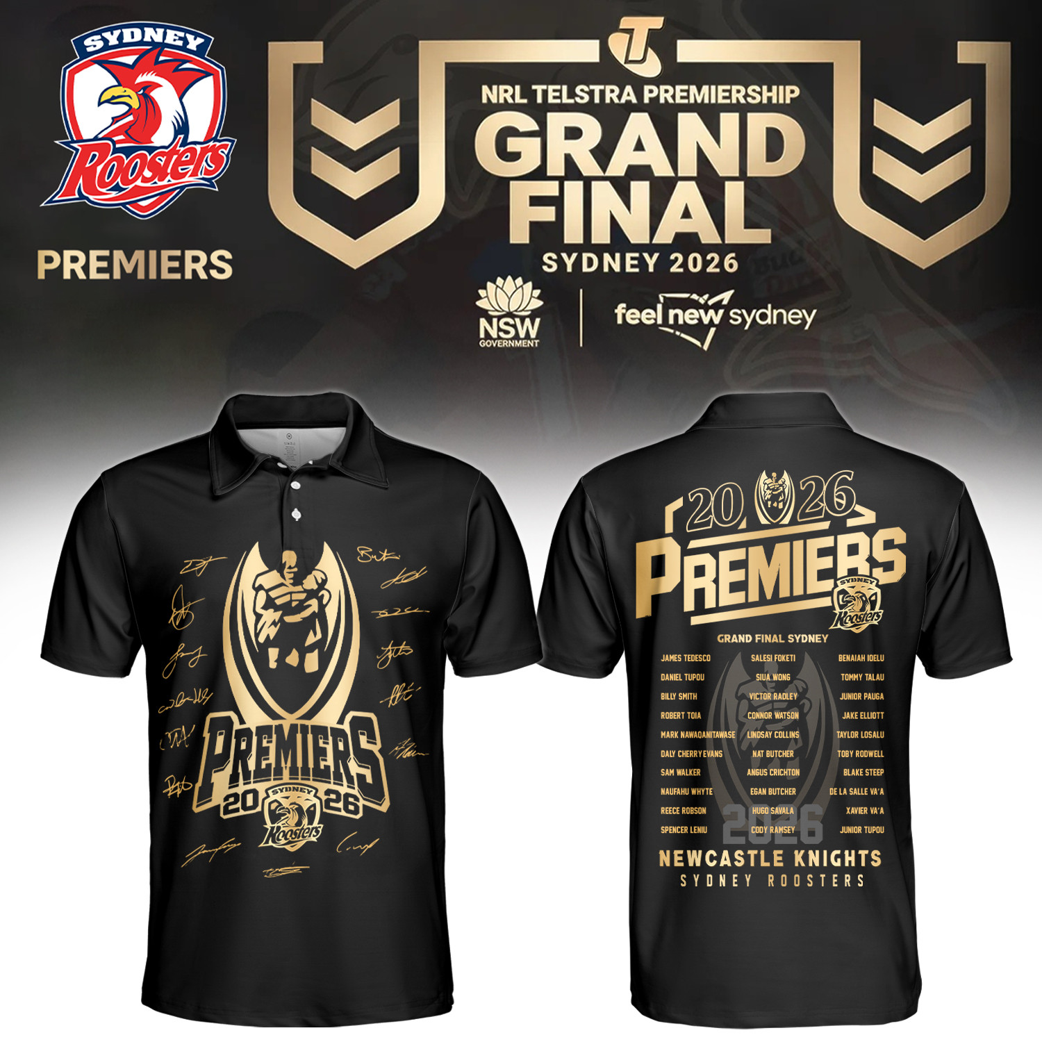 Sydney Roosters 2026 NRL Premiers Signatures Polo Shirt Sydney Roosters Apparel Best Fan Gear 1 - Unicasport Sydney Roosters 2026 NRL Premiers Signatures Polo Shirt Sydney Roosters Apparel Best Fan Gear