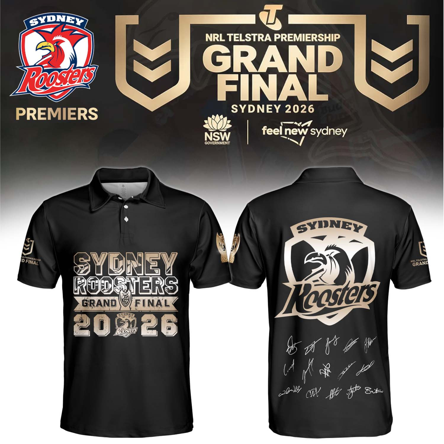 Sydney Roosters NRL 2026 Premiers Signature Polo Shirt Sydney Roosters Clothes Great Gifts For Fans 1 - Unicasport Sydney Roosters NRL 2026 Premiers Signature Polo Shirt Sydney Roosters Clothes Great Gifts For Fans