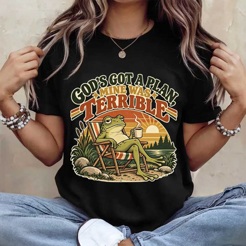 God's Got a Plan Mine Was Terrible Shirt Humor Frog Christian T-Shirt Gifts For Wife 1 - Unicasport God's Got a Plan Mine Was Terrible Shirt Humor Frog Christian T-Shirt Gifts For Wife