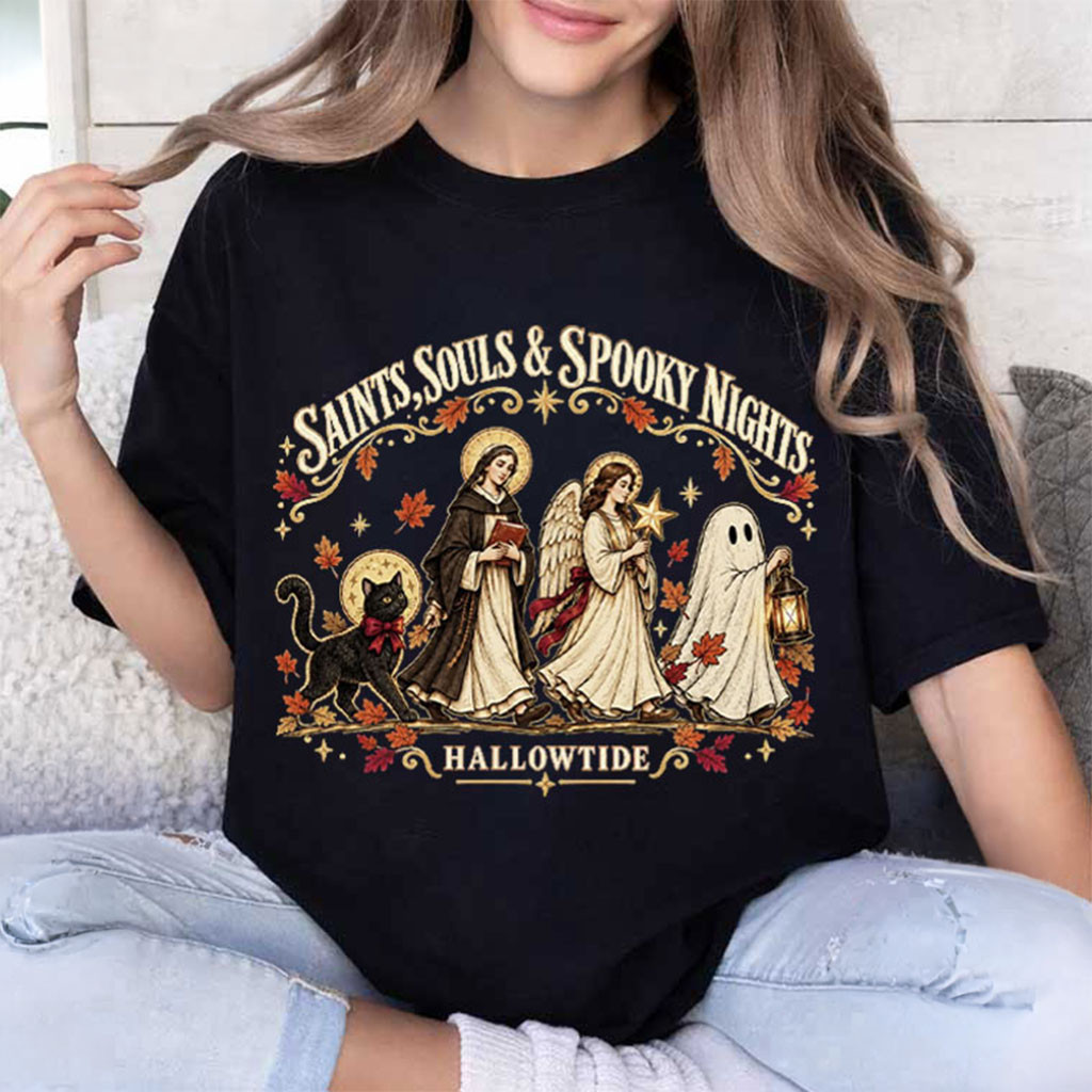 Saints Souls And Spooky Nights Catholic Halloween T-Shirt Christian Faith Apparel Gifts 1 - Unicasport Saints Souls And Spooky Nights Catholic Halloween T-Shirt Christian Faith Apparel Gifts