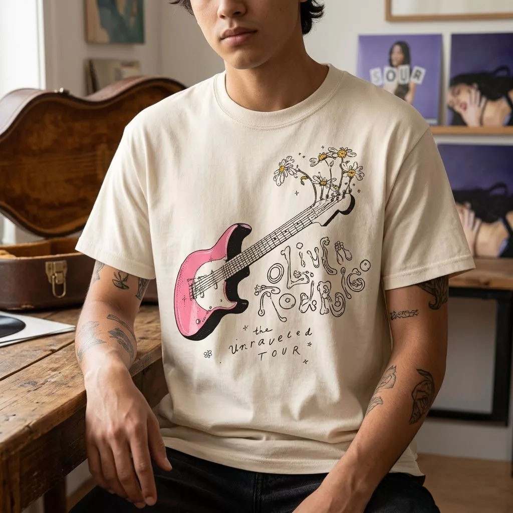 Pink Guitar And Daisy Olivia Rodrigo The Unraveled Tour T-Shirt Pop Music Concert Apparel 1 - Unicasport Pink Guitar And Daisy Olivia Rodrigo The Unraveled Tour T-Shirt Pop Music Concert Apparel