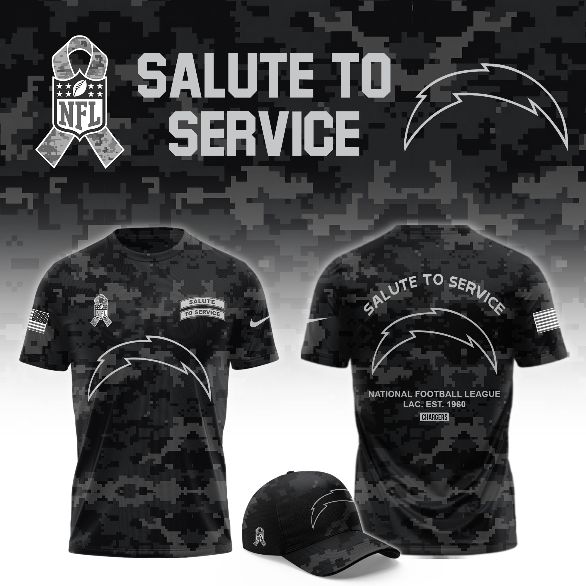 Los Angeles Chargers Merch Salute To Service T-Shirt Presents For Football Fans 1 - Unicasport Los Angeles Chargers Merch Salute To Service T-Shirt Presents For Football Fans