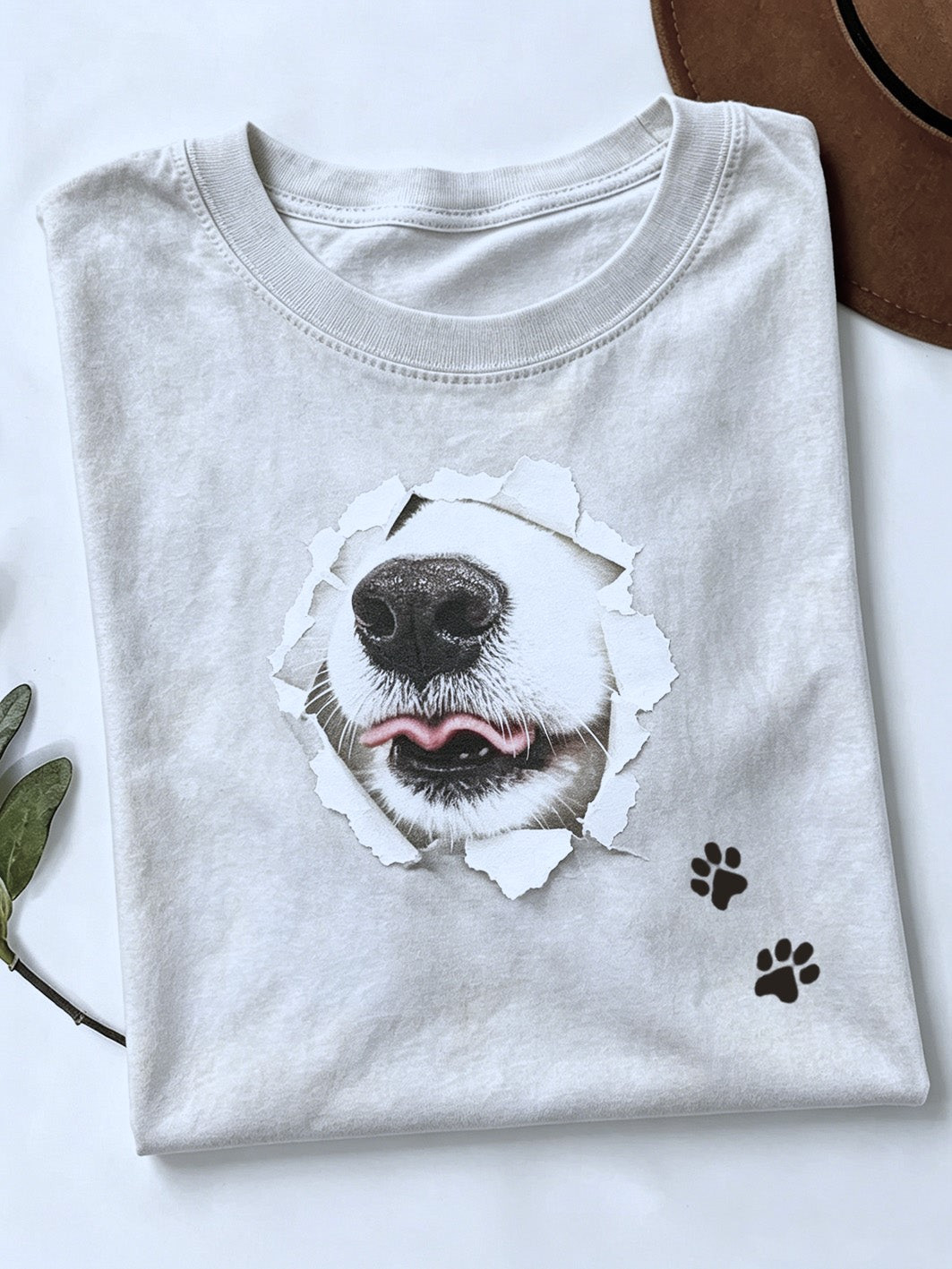 Peeking Dog Merch Torn Hole Paws Pattern T-Shirt Funny Clothing Gift For Dog Lover