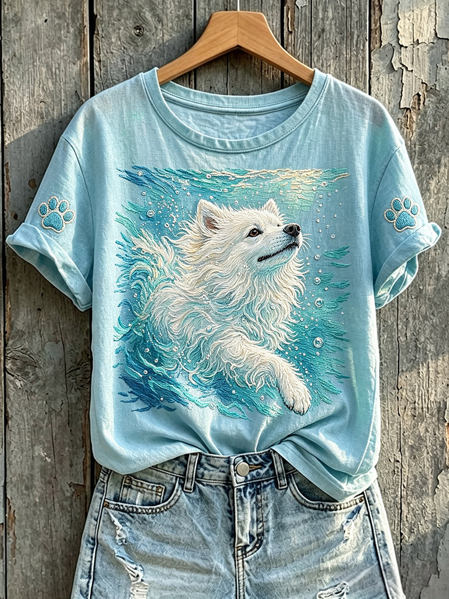 Samoyed Dog Merch Swimming Water T-Shirt Vintage Clothing Gift For Wife 1 - Unicasport Samoyed Dog Merch Swimming Water T-Shirt Vintage Clothing Gift For Wife