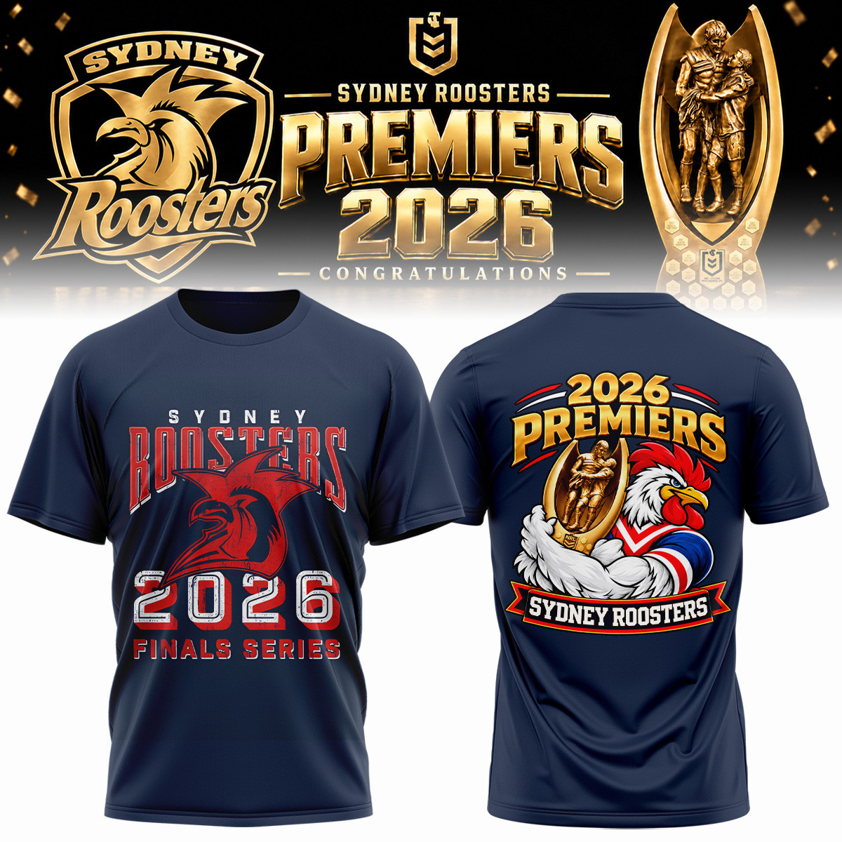 Sydney Roosters 2026 NRL Premiers T-Shirt Sydney Roosters Clothes Great Gifts For Rugby Lover 1 - Unicasport Sydney Roosters 2026 NRL Premiers T-Shirt Sydney Roosters Clothes Great Gifts For Rugby Lover